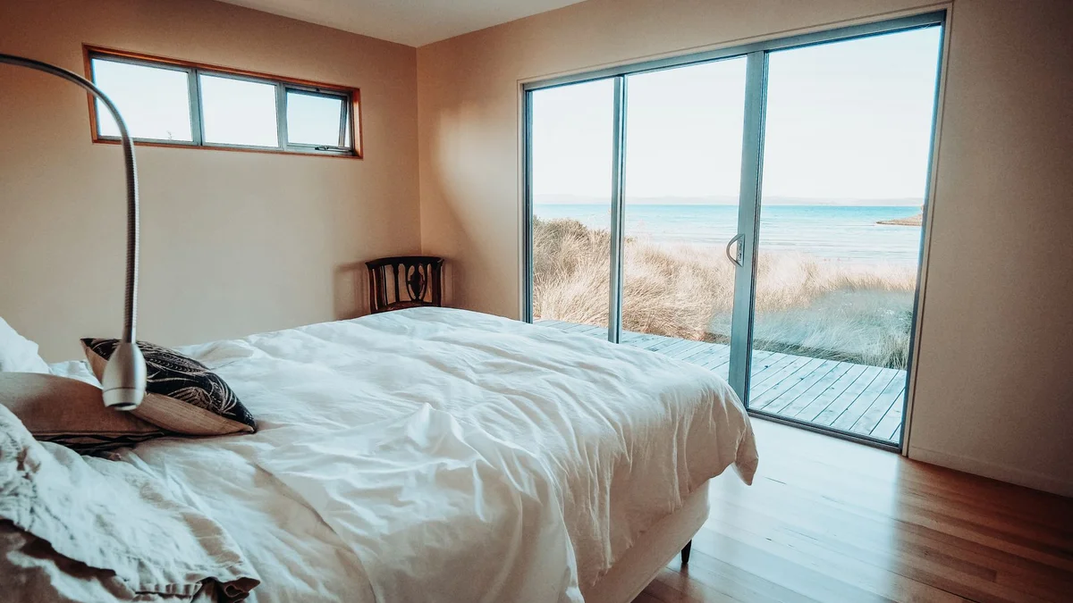 Primary bedroom with water views