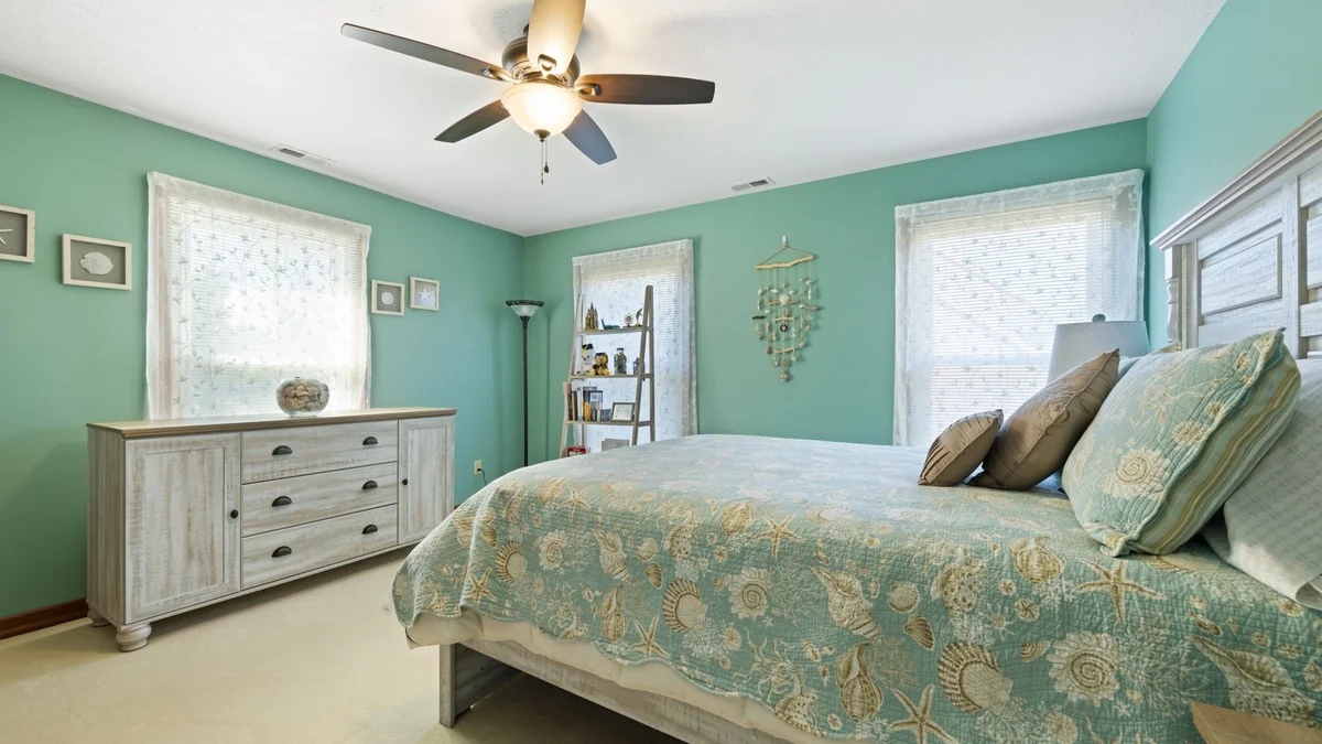 Seafoam primary bedroom
